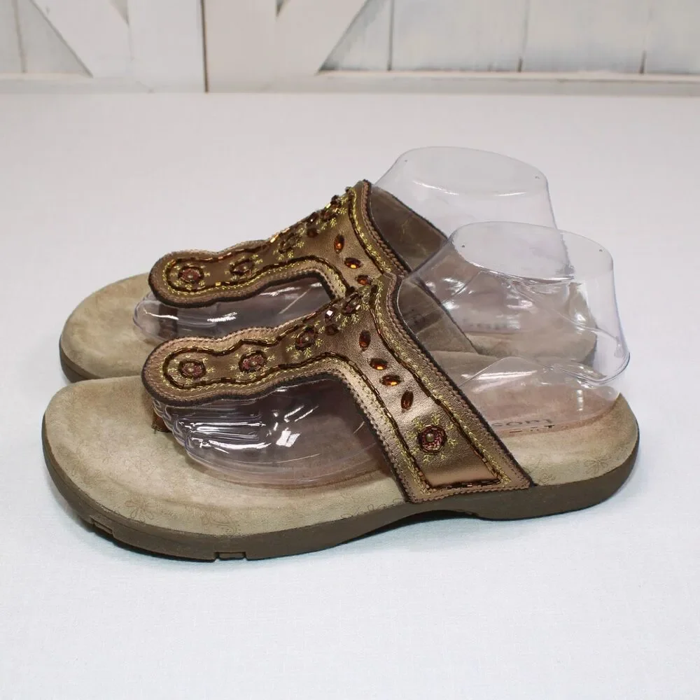 Taos Footwear T Strap Sandal Women's Size 9 US Metallic Copper Embellished Slide